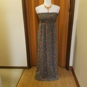 GREY FLORAL MAXI TUBE DRESS